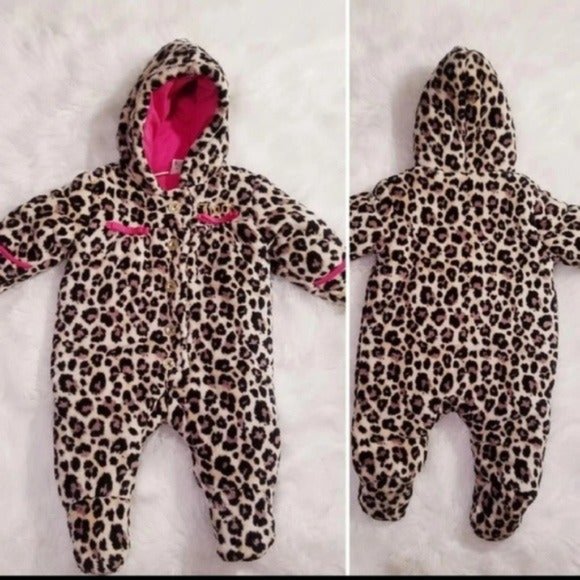 Cheetah print sherpa snowsuit 3-6 months NWT - Picture 2 of 3